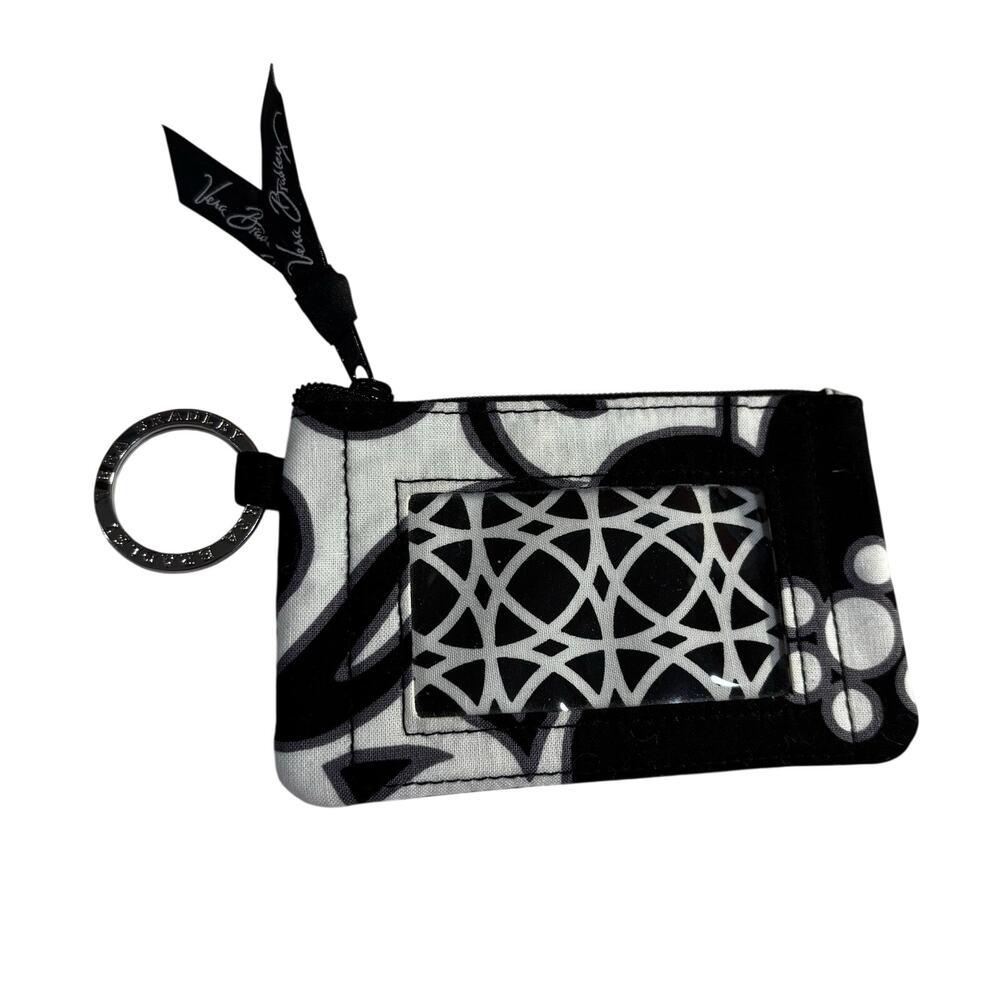 Vera Bradley black & white ID card wallet fabric zipper pouch with key ring